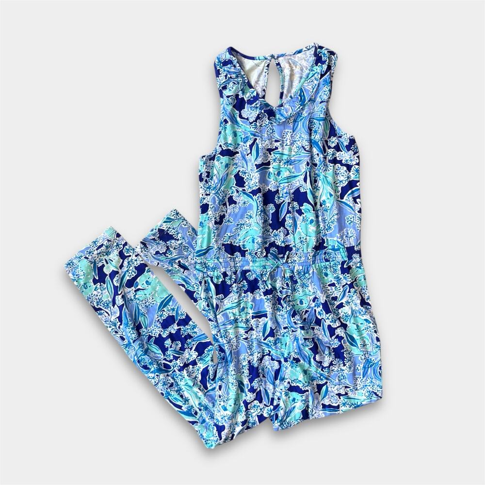 Lilly Pulitzer Girls Vala Printed Jumpsuit Royal Purple Koalafications XL 12-14